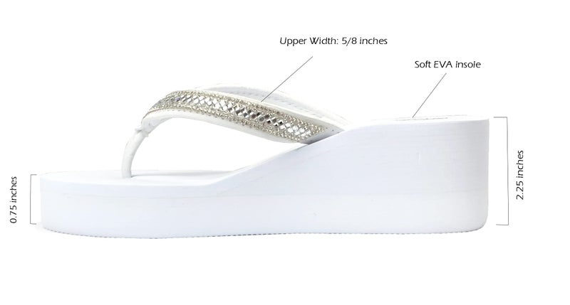 REDVOLUTION New Women's Rhinestone Sandals Platform T-Strap Jewel Sandals High Wedge Flip Flops (8, GEM [White]) - Image 5
